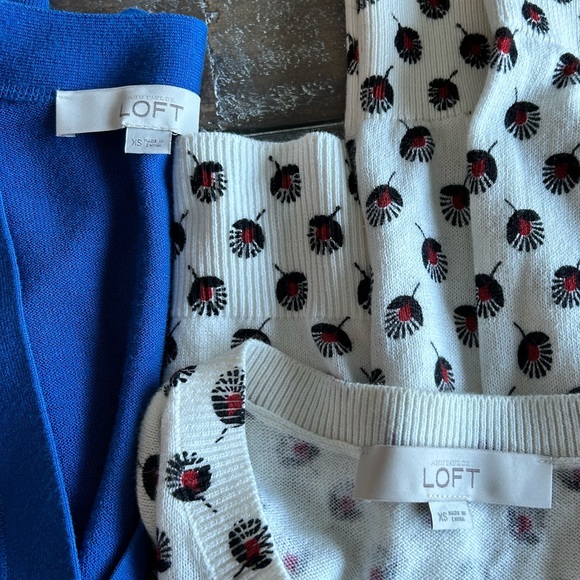 Loft sweaters (2) size XS. Cobalt blue SS and cherries 3/4 sleeves. - Picture 3 of 7